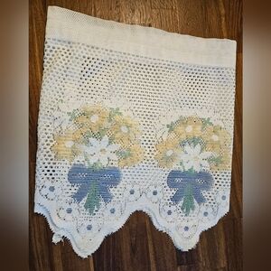 Floral Lace Curtain with Blue and Yellow Accents